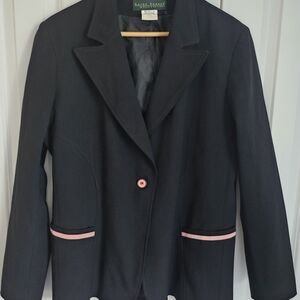 Vintage Harvé Benard Black Blazer w/ Pink Trim Size 14